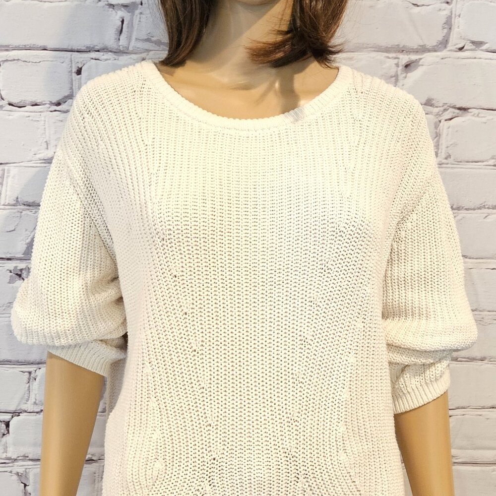 BANANA REPUBLIC - 100% cotton cream chunky pullover knitted sweater - Picture 8 of 13